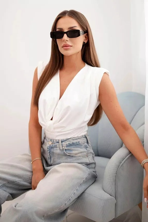 Women's white blouse with a deep neckline Ana 