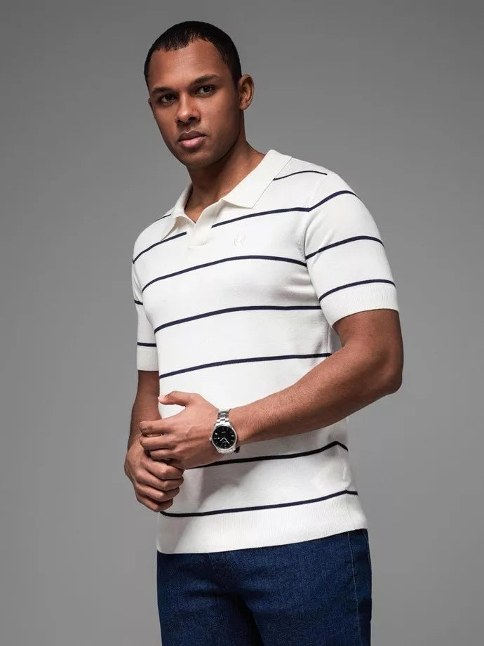 Men's striped white with blue stripes polo shirt Ton