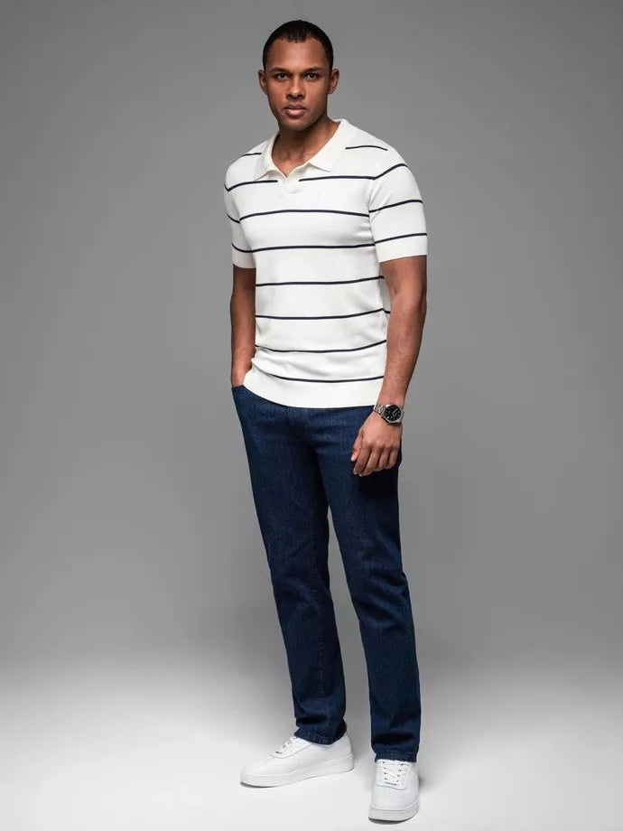 Men's striped white with blue stripes polo shirt Ton