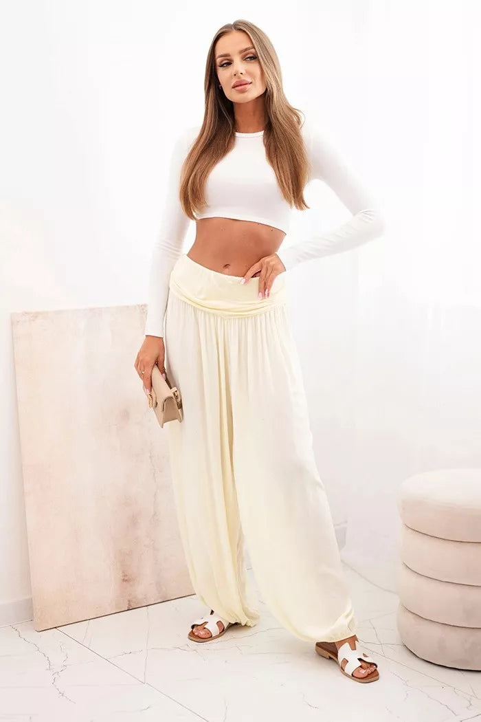 Women's light yellow pleated trousers Prosa