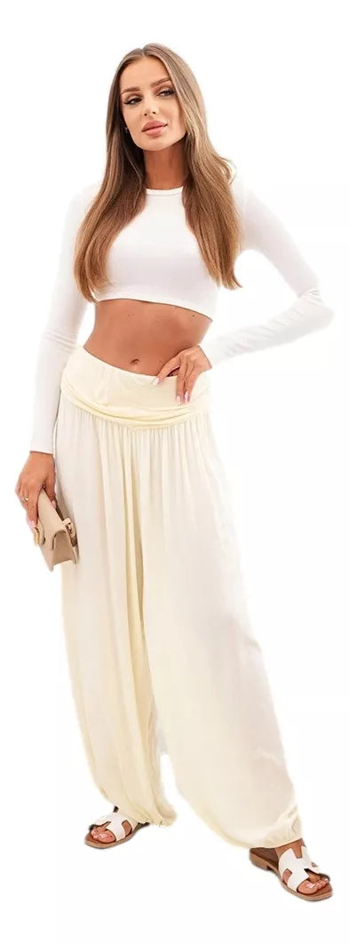 Women's light yellow pleated trousers Prosa