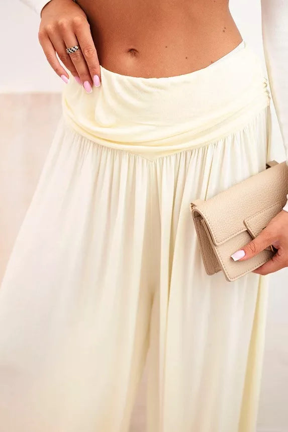 Women's light yellow pleated trousers Prosa