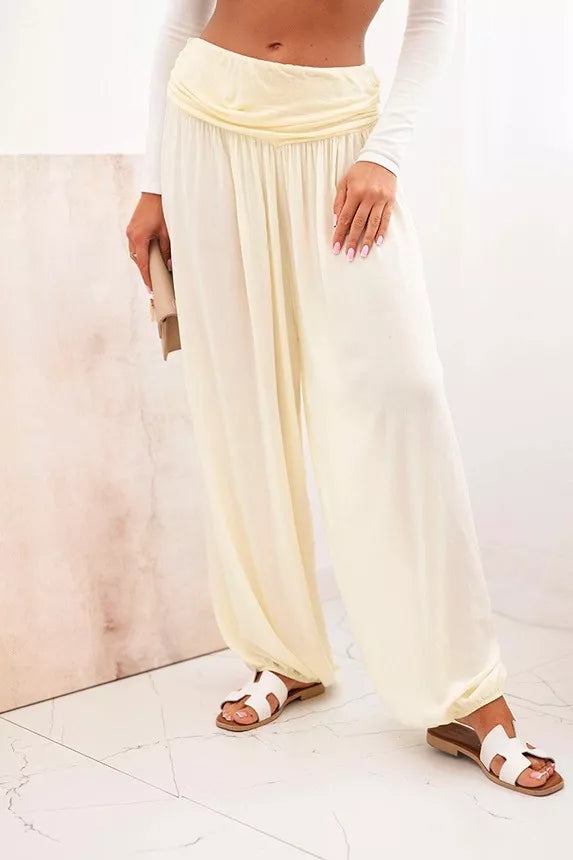 Women's light yellow pleated trousers Prosa