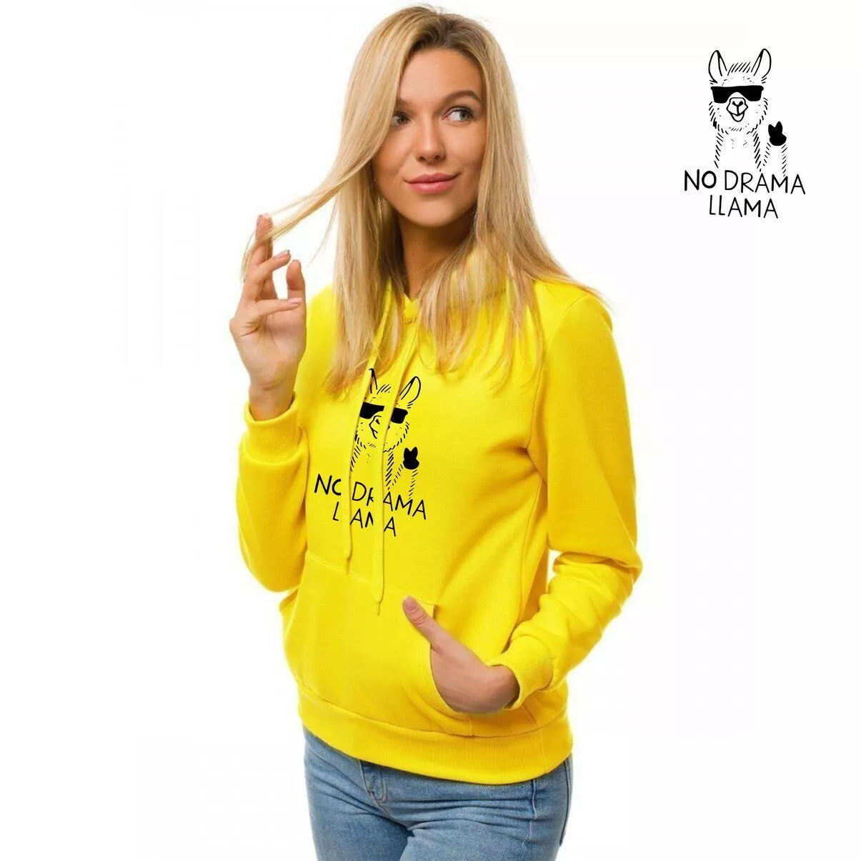 Yellow women's hoodie No drama Llama