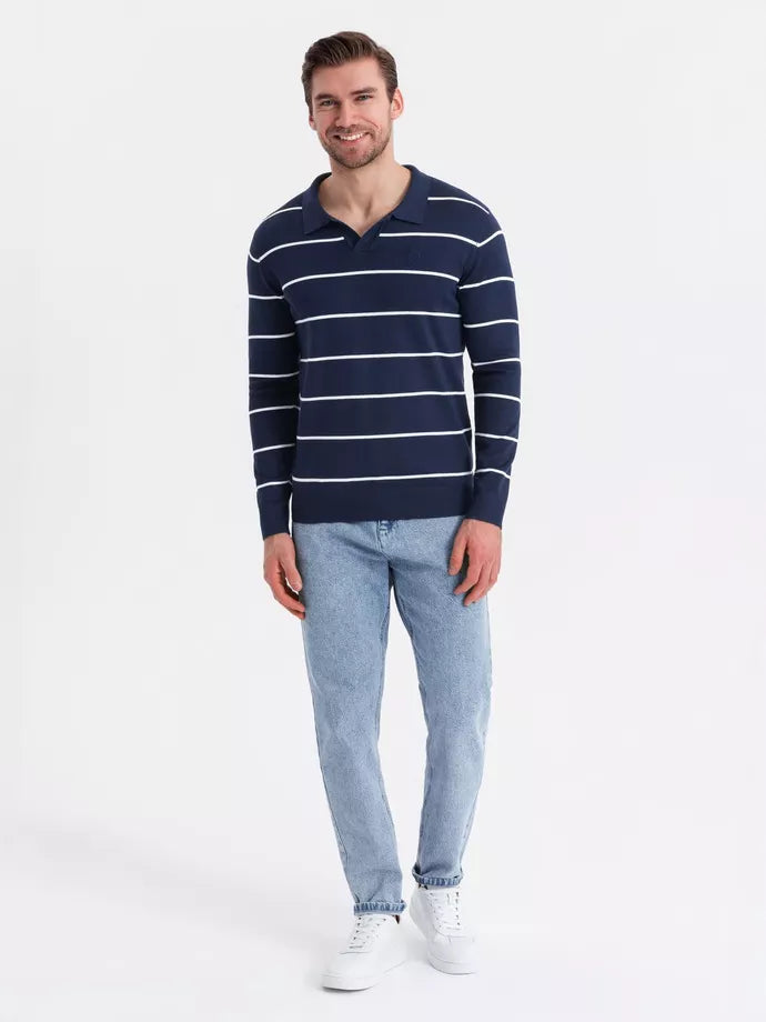 Men's long-sleeved polo shirt in blue Don