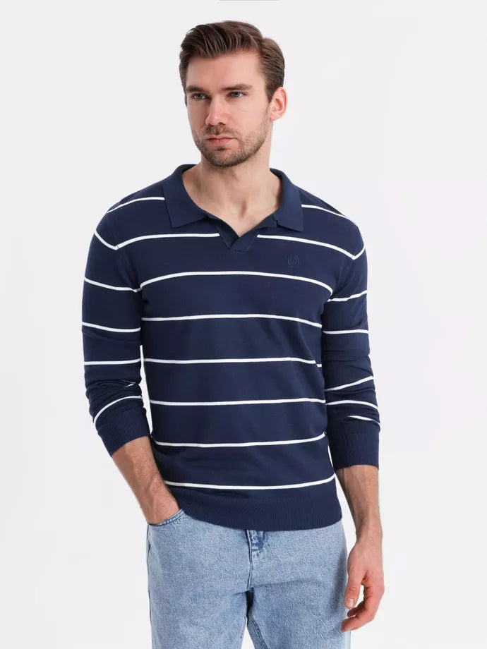 Men's long-sleeved polo shirt in blue Don