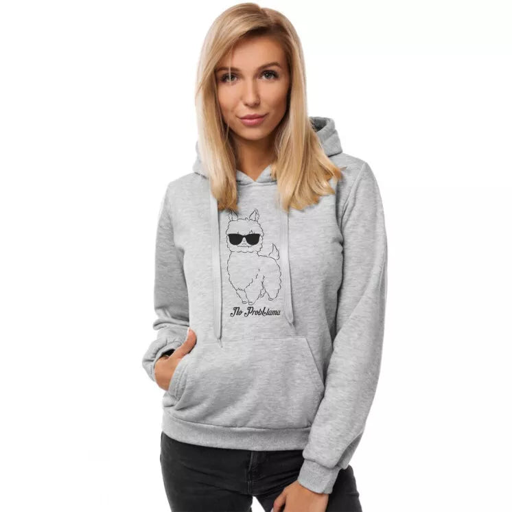 Light gray women's hoodie No ProbLlama