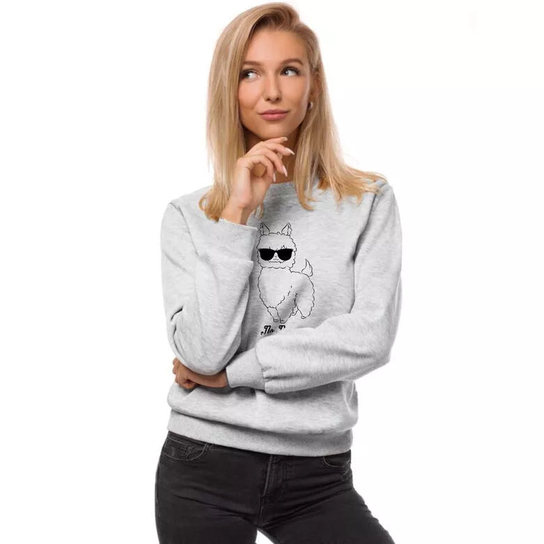 Light gray women's sweatshirt without a hood No ProbLama