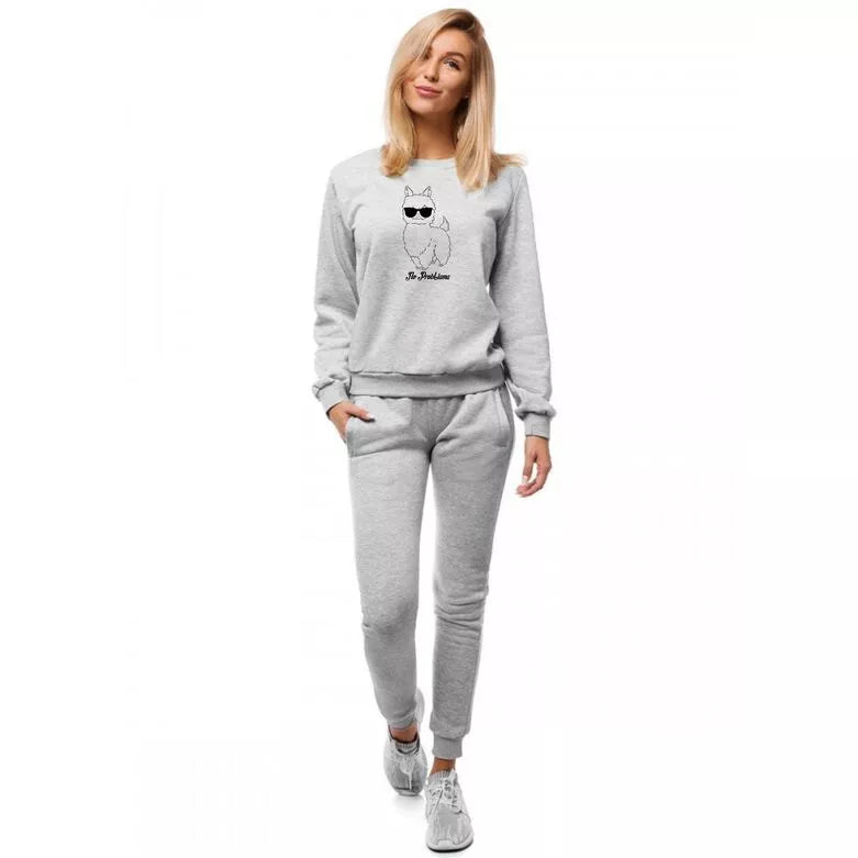 Light gray women's sweatshirt without a hood No ProbLama