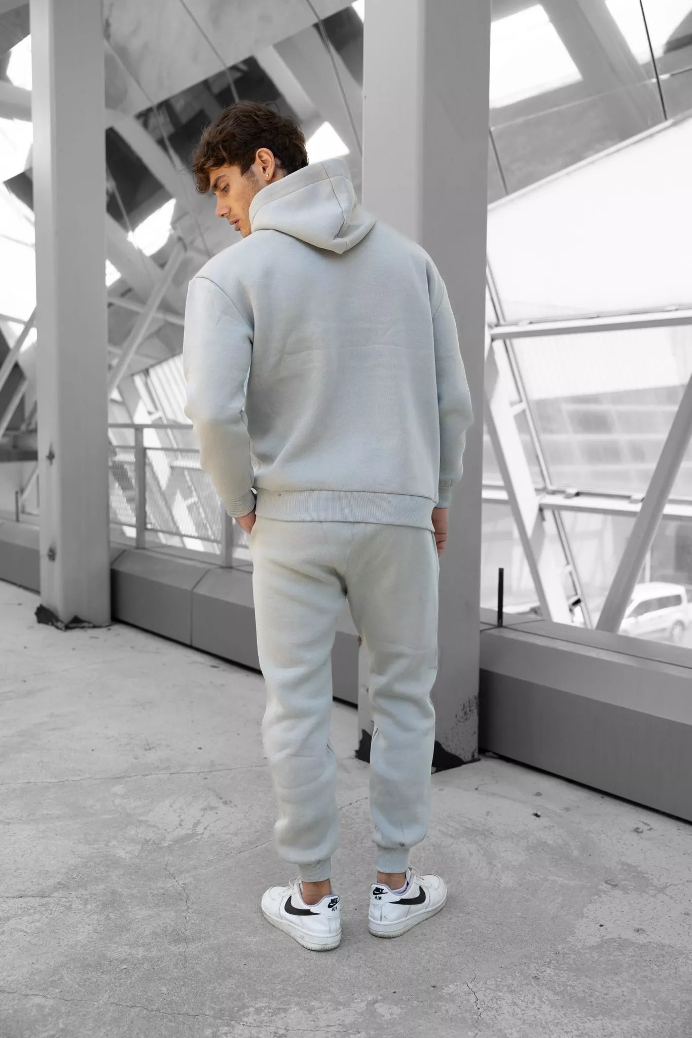 Light grey men's hooded tracksuit Zipos
