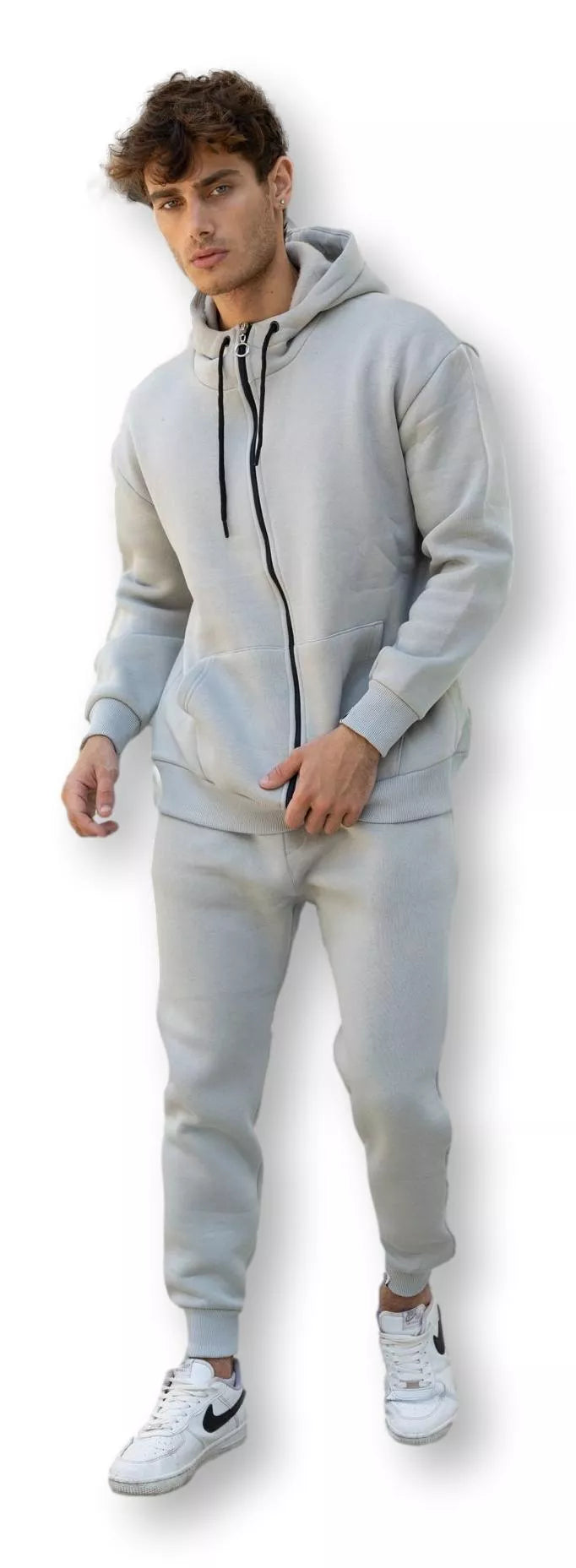 Light grey men's hooded tracksuit Zipos