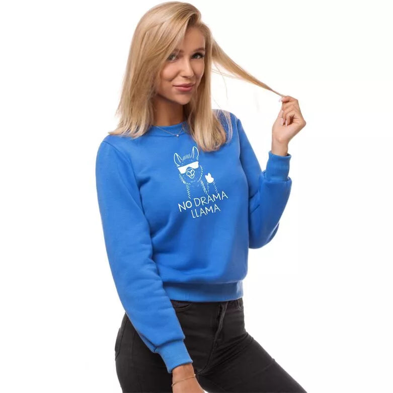 Light blue women's sweatshirt without a hood No drama Llama