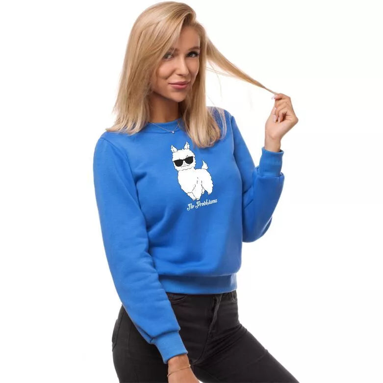 Light blue women's sweatshirt without a hood No ProbLama