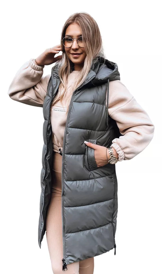 Long gray vest with hood Far