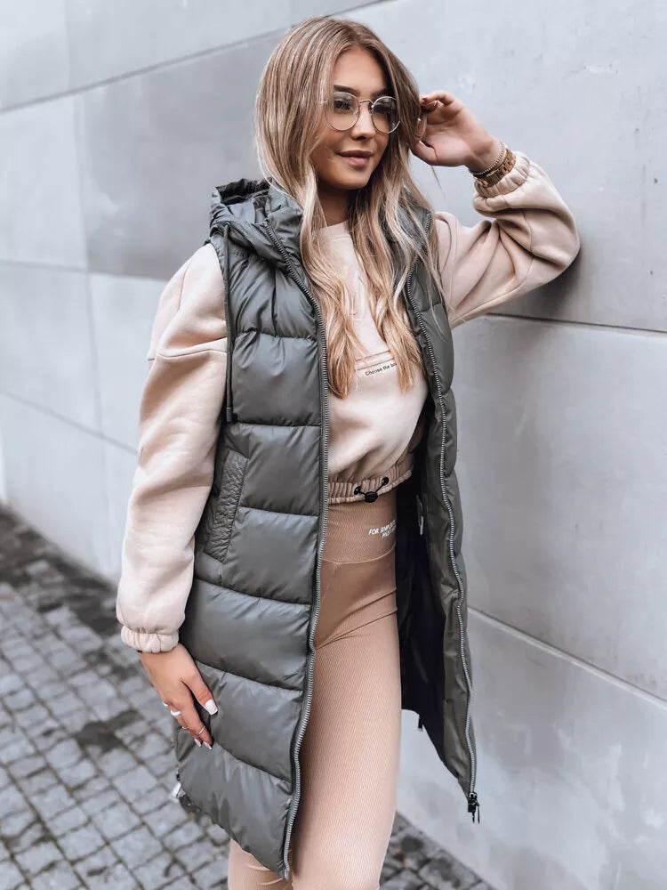 Long gray vest with hood Far