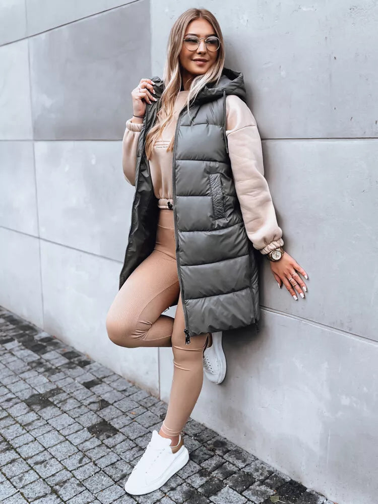 Long gray vest with hood Far