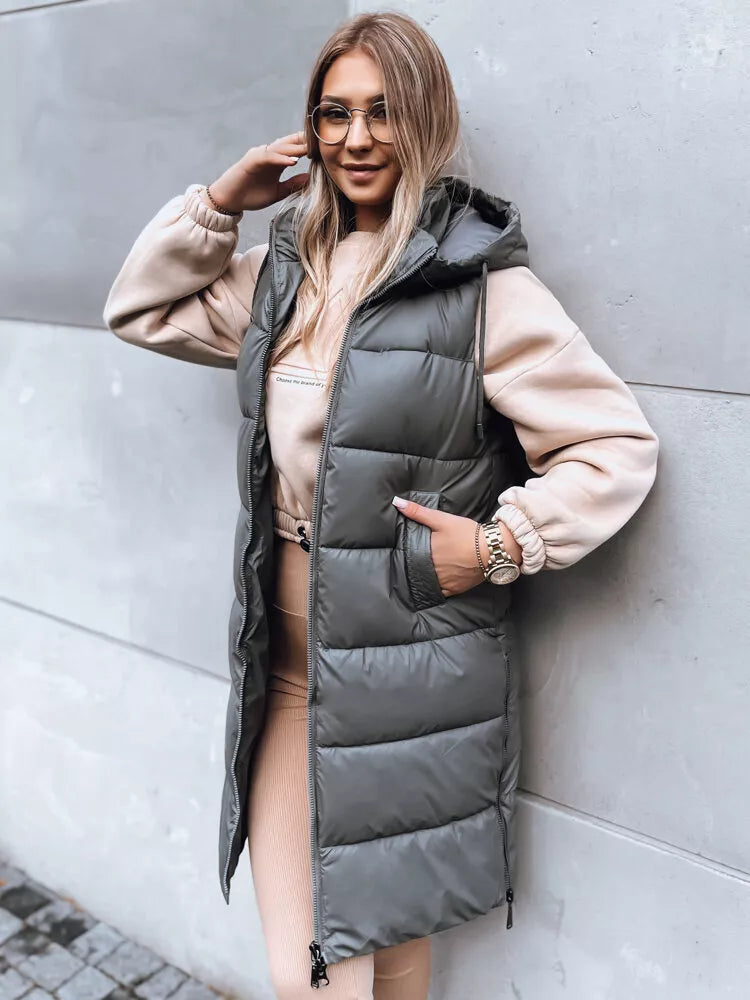 Long gray vest with hood Far