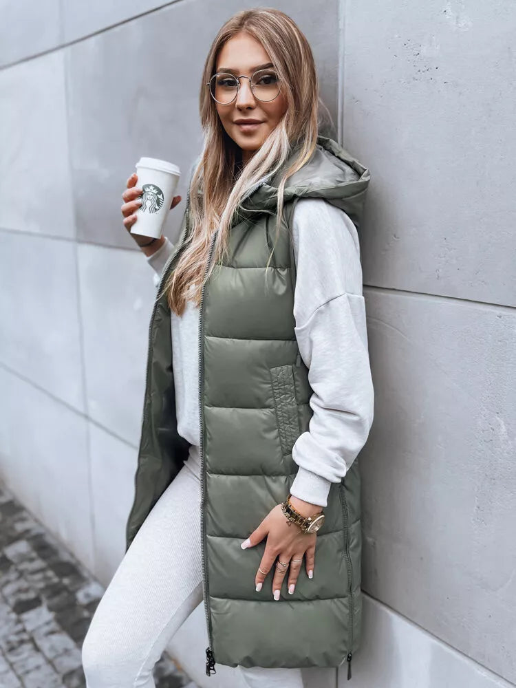 Long green vest with hood Far