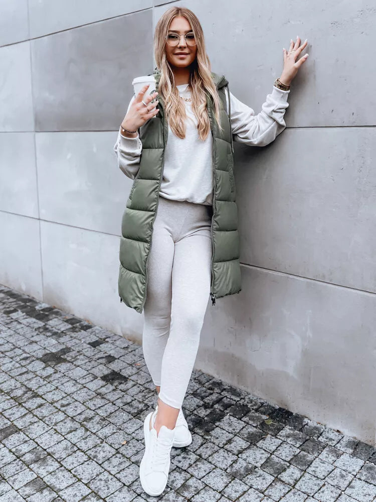 Long green vest with hood Far