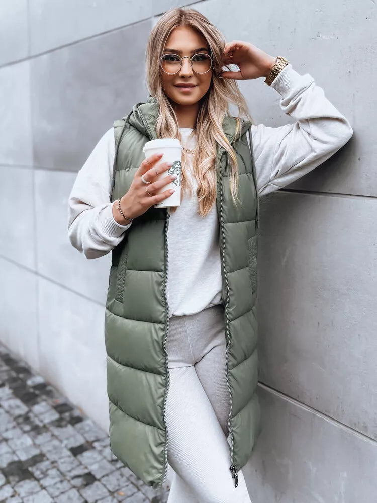 Long green vest with hood Far