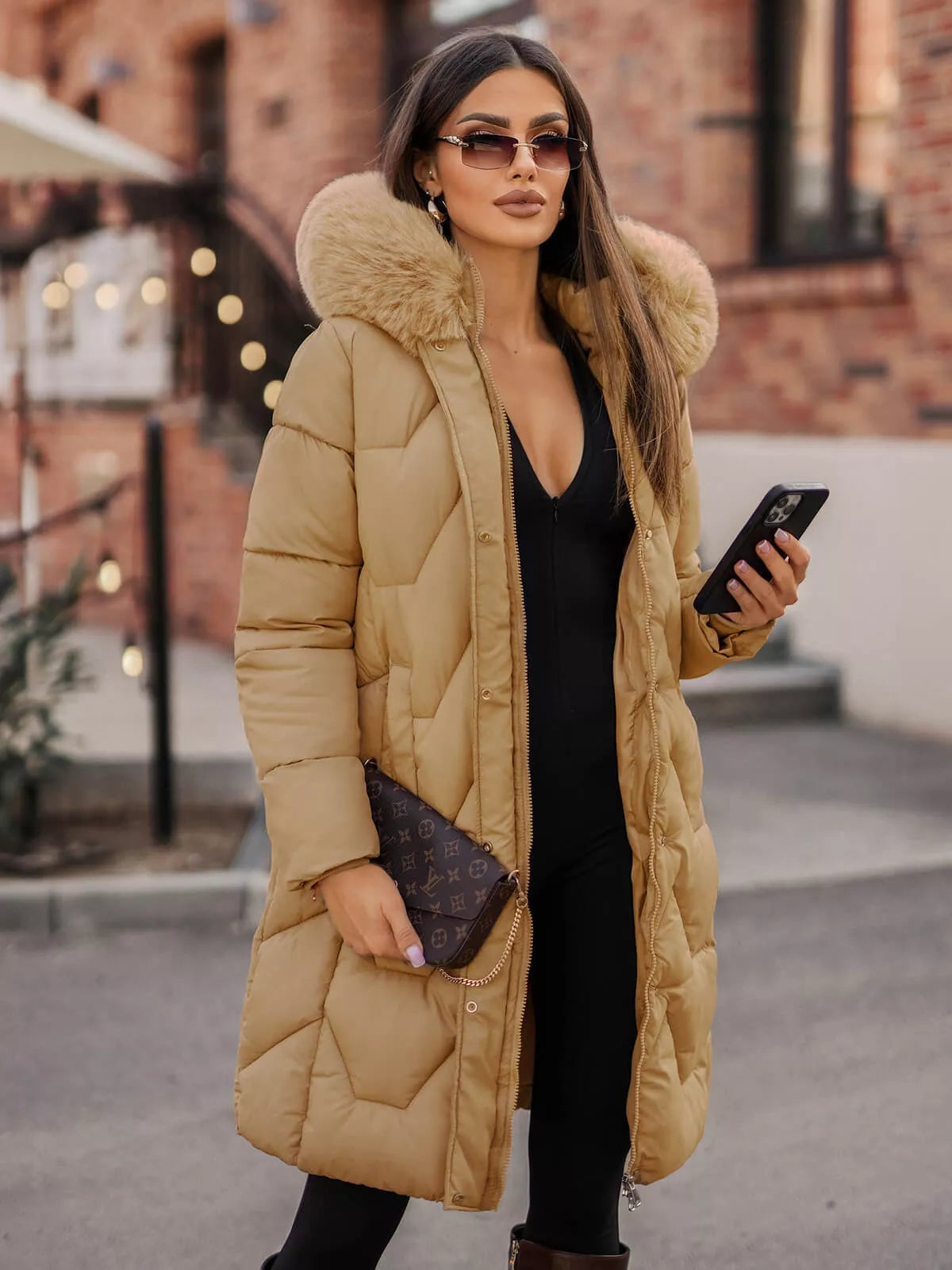 Brown women's winter jacket Gintax