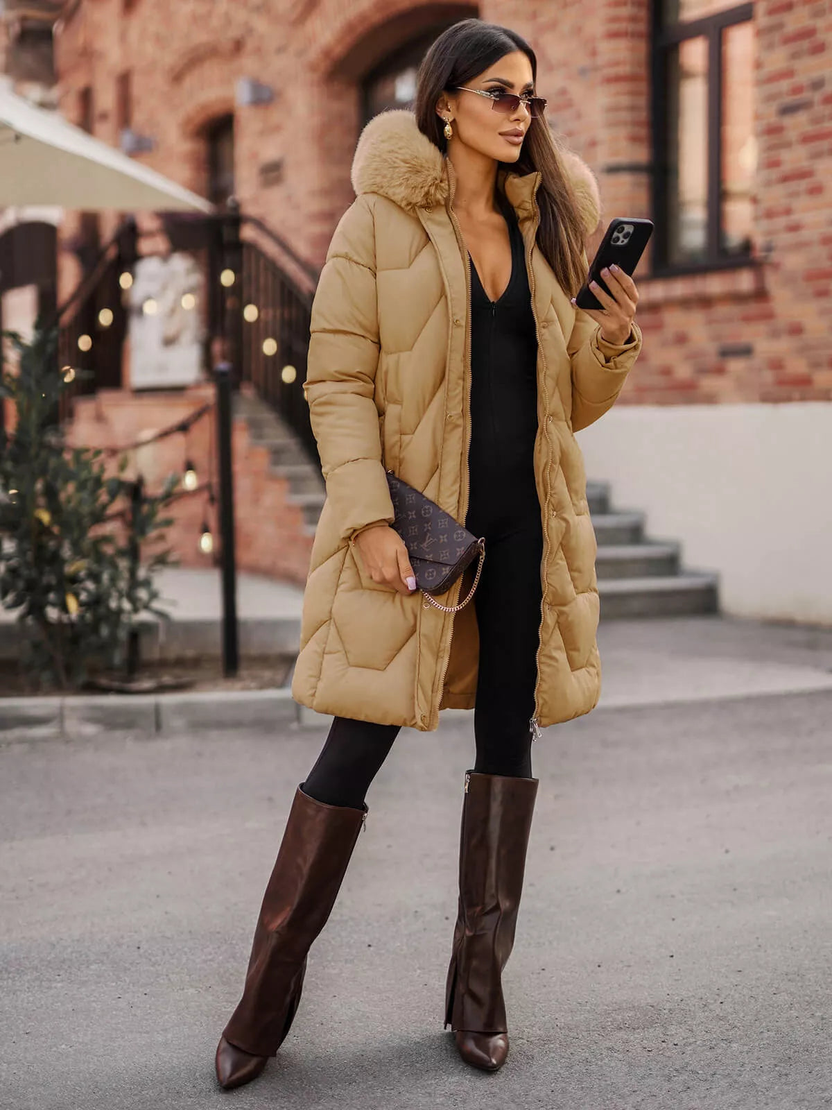 Brown women's winter jacket Gintax