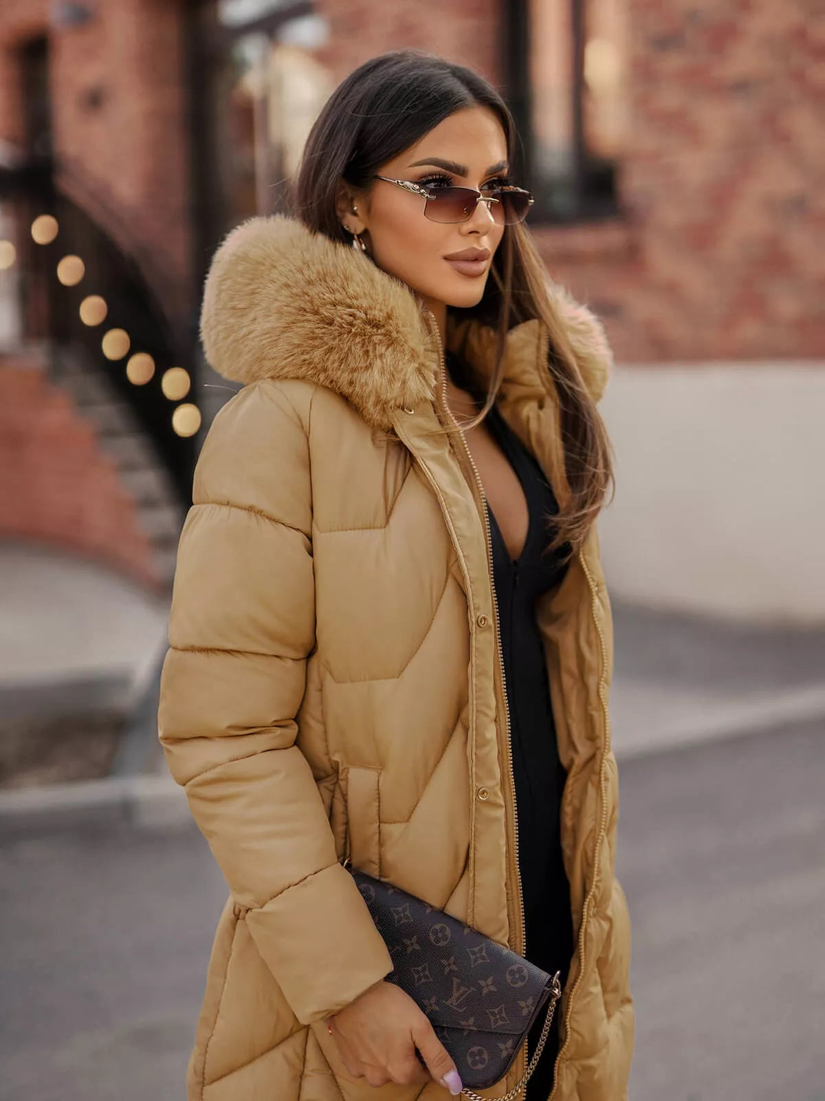 Brown women's winter jacket Gintax