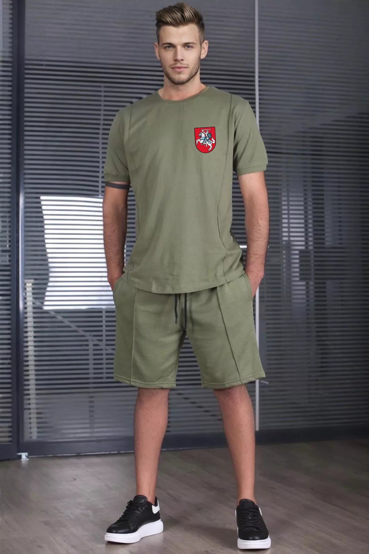 Khaki-colored short-sleeved HERBAS set.