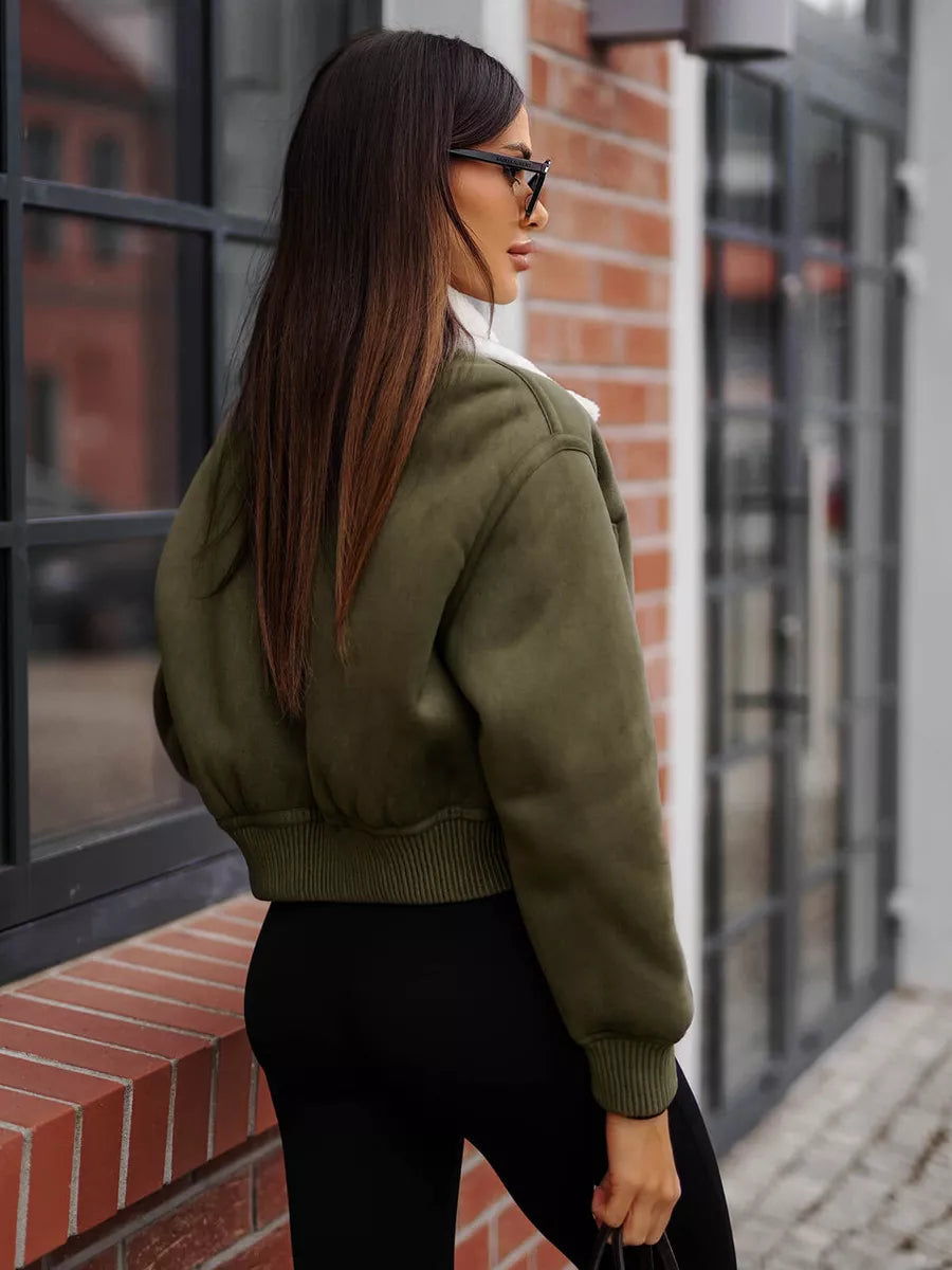 Khaki jacket with white fur Edit