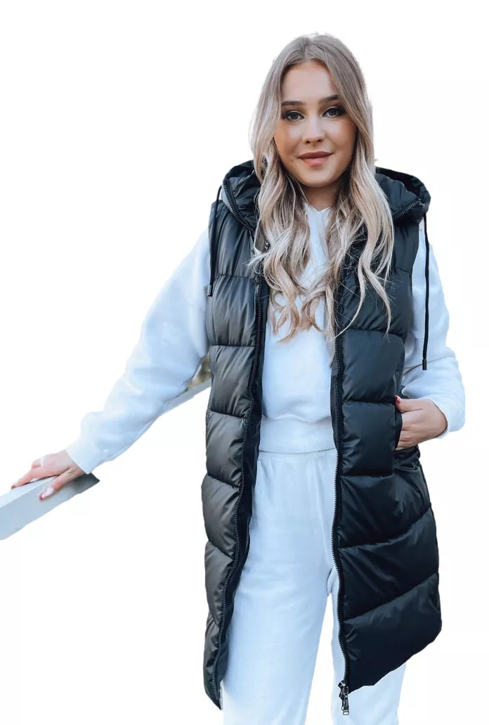 Long black vest with hood Far