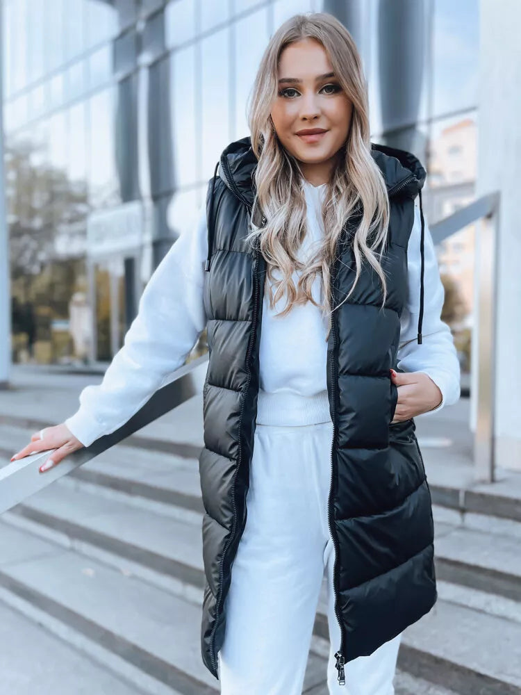 Long black vest with hood Far