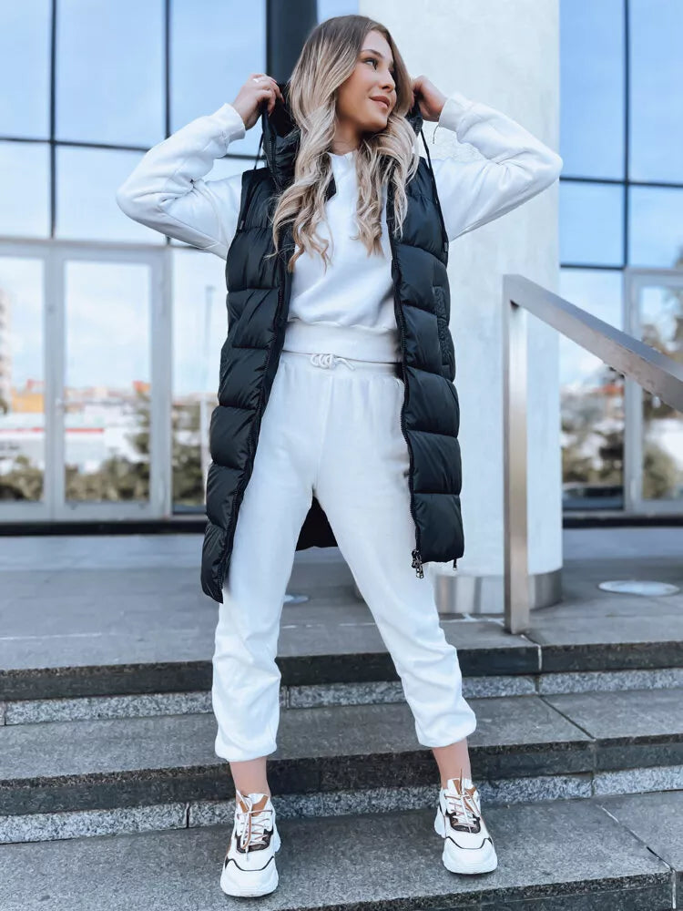 Long black vest with hood Far