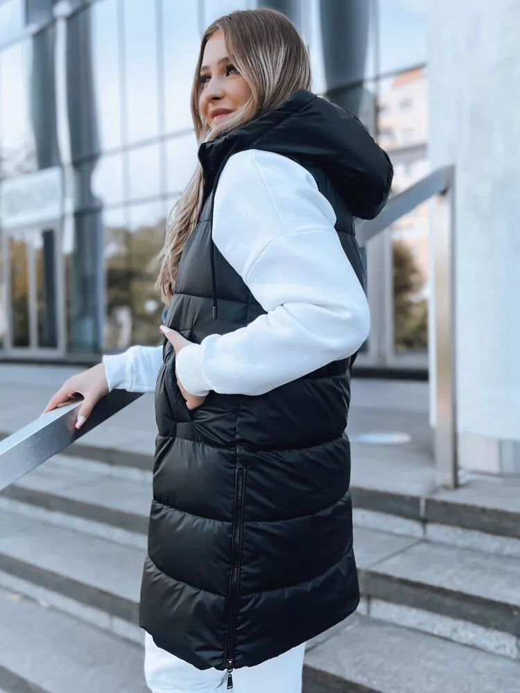 Long black vest with hood Far