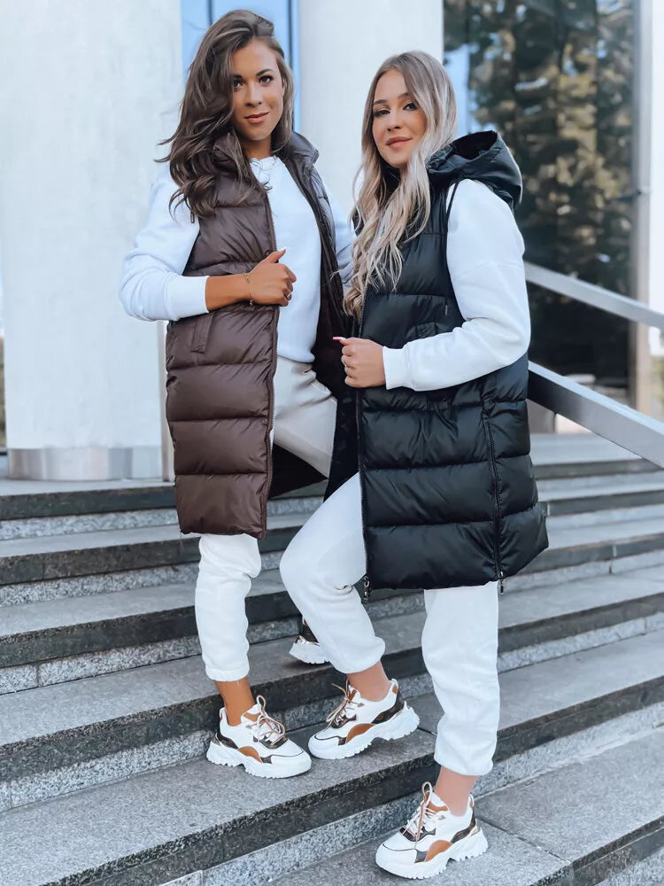 Long black vest with hood Far