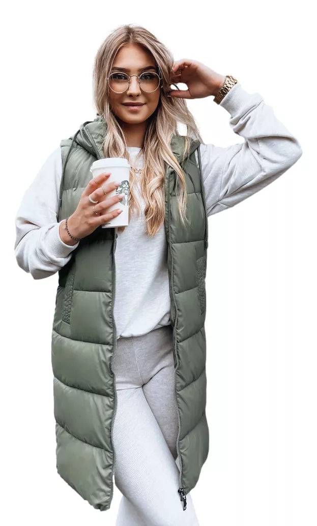 Long green vest with hood Far