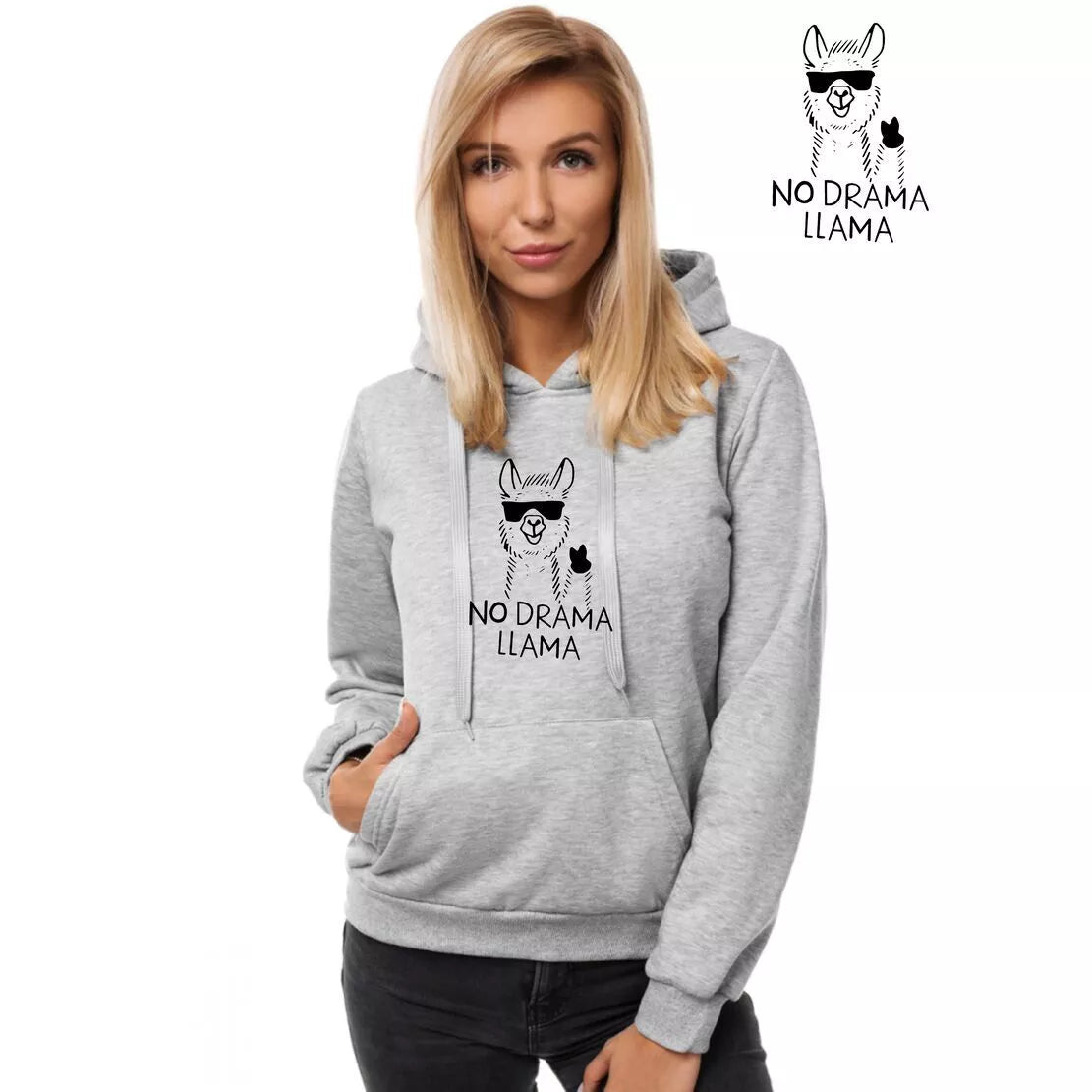 Light gray women's hoodie No drama Llama