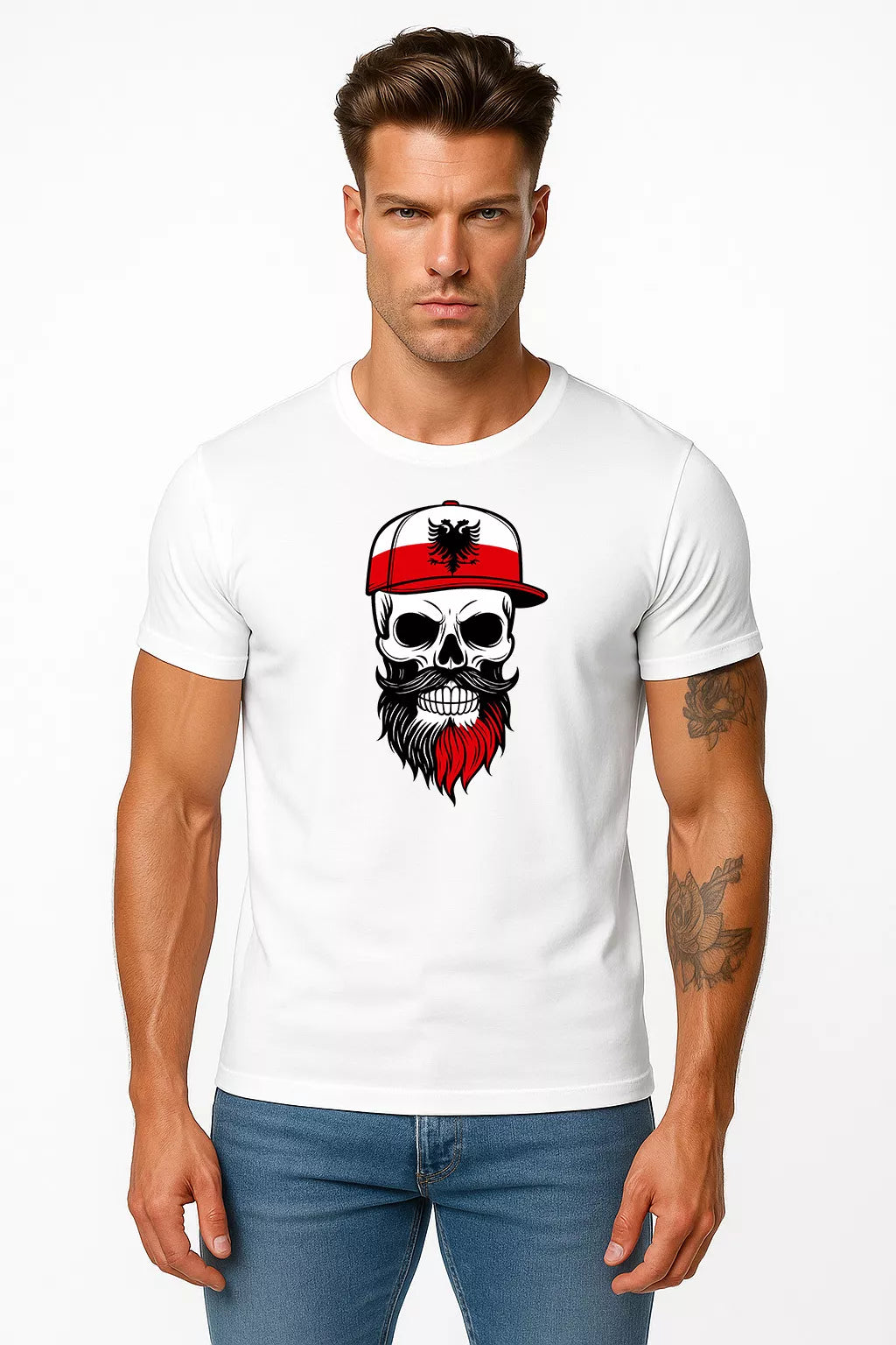 Men's white T-shirt Poland skull cap