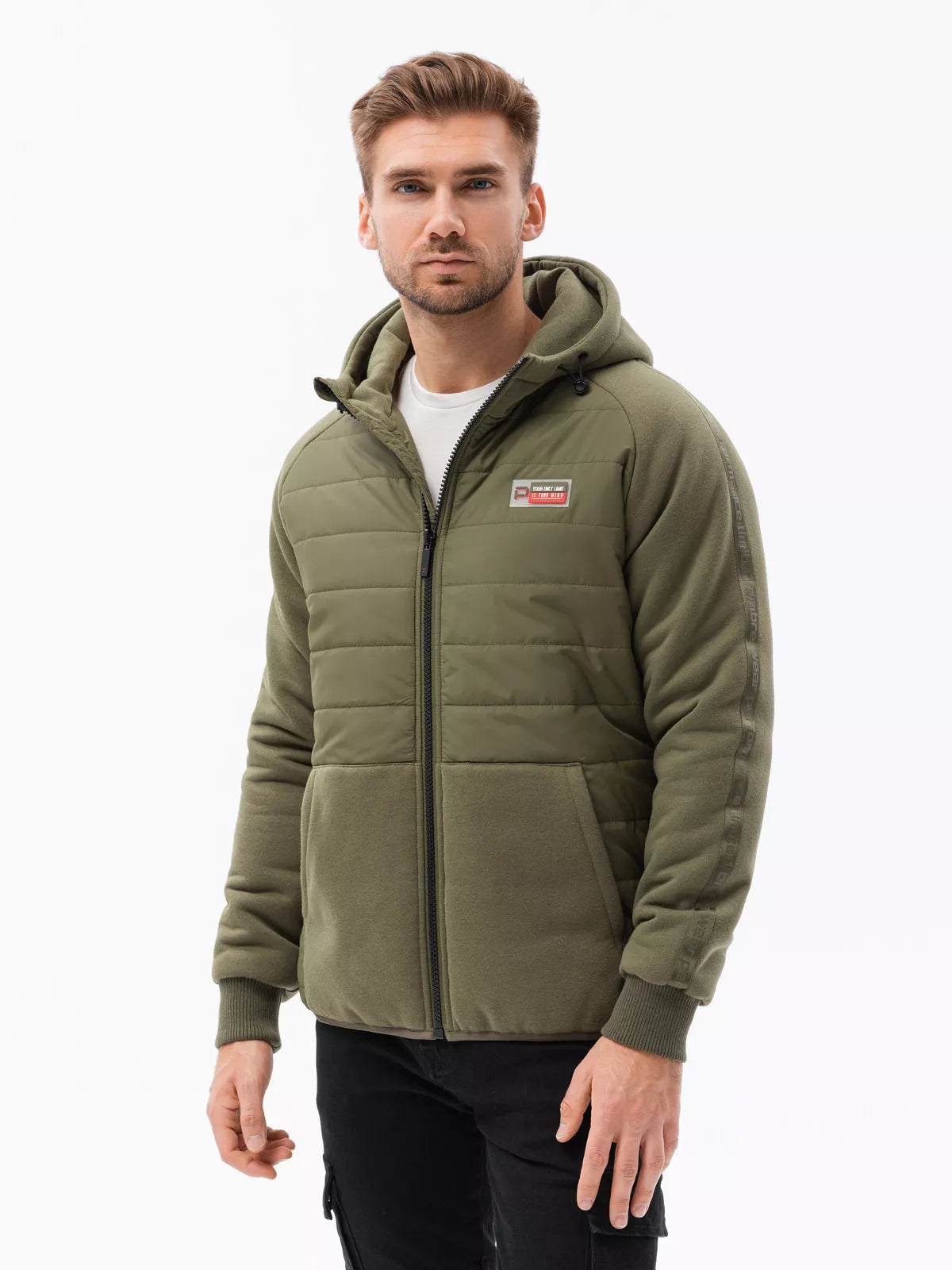 Khaki jacket with hood for men Okar