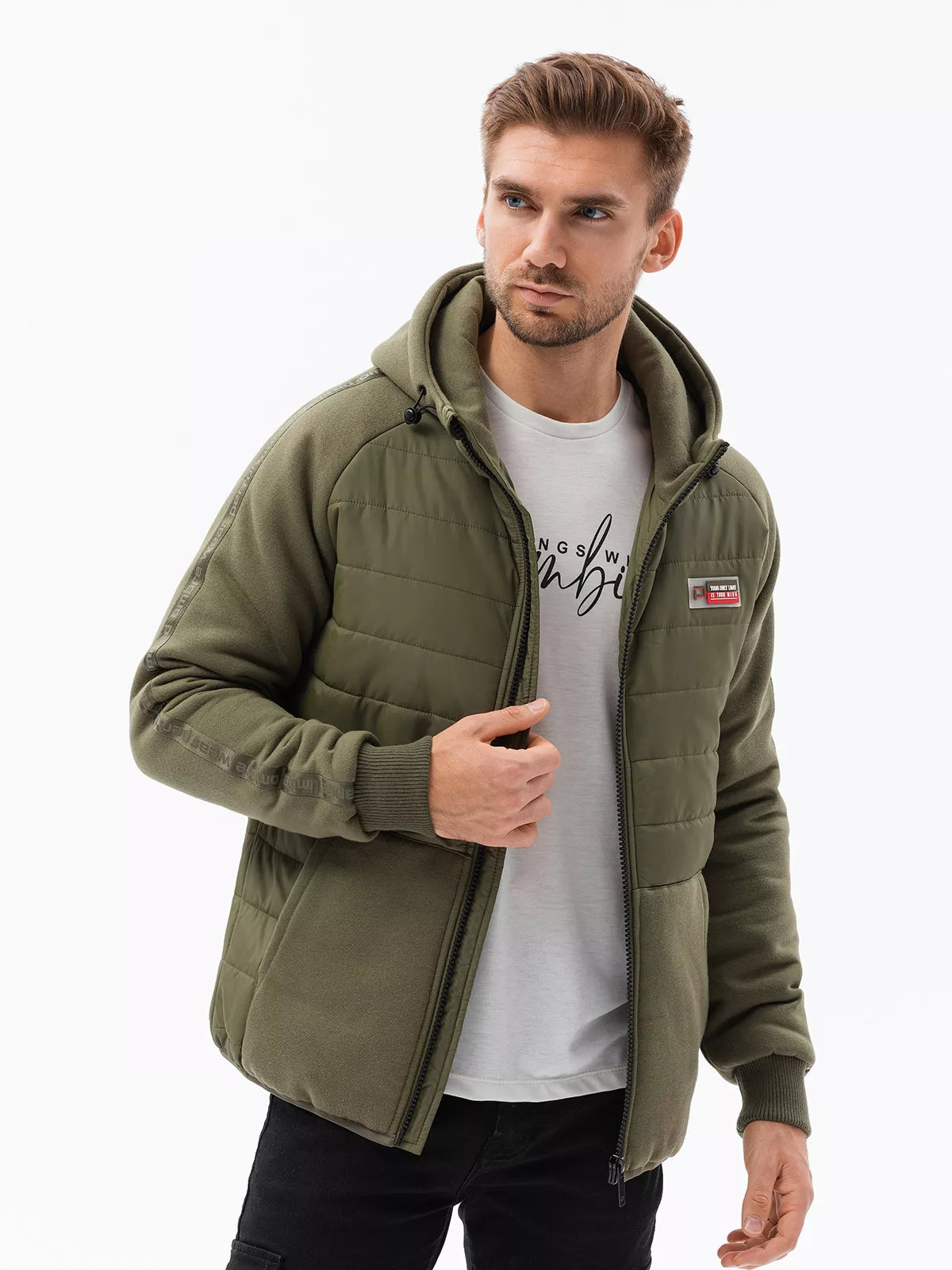 Khaki jacket with hood for men Okar