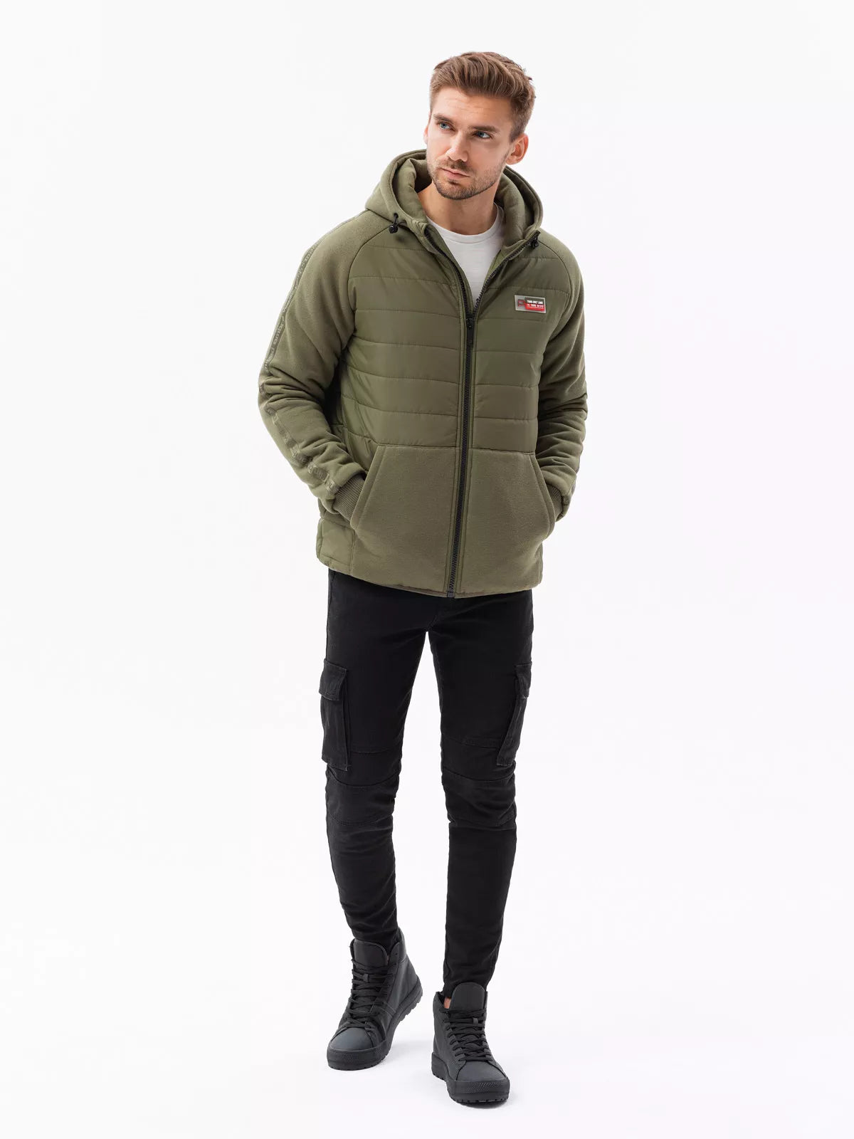 Khaki jacket with hood for men Okar