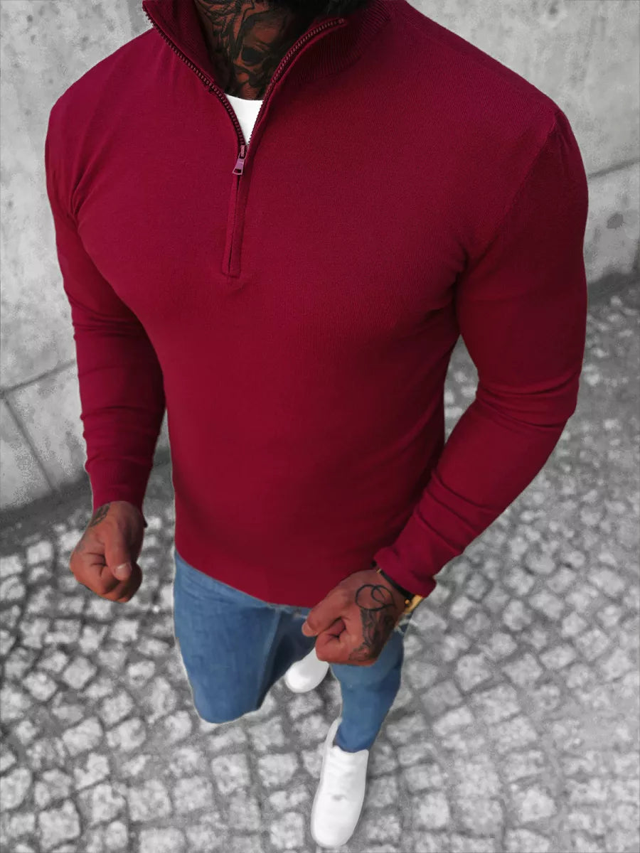 Burgundy sweater with half zip Makar