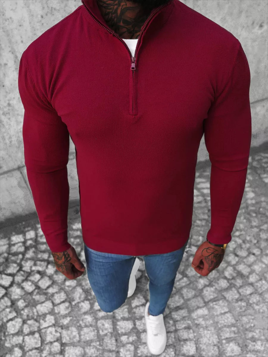 Burgundy sweater with half zip Makar