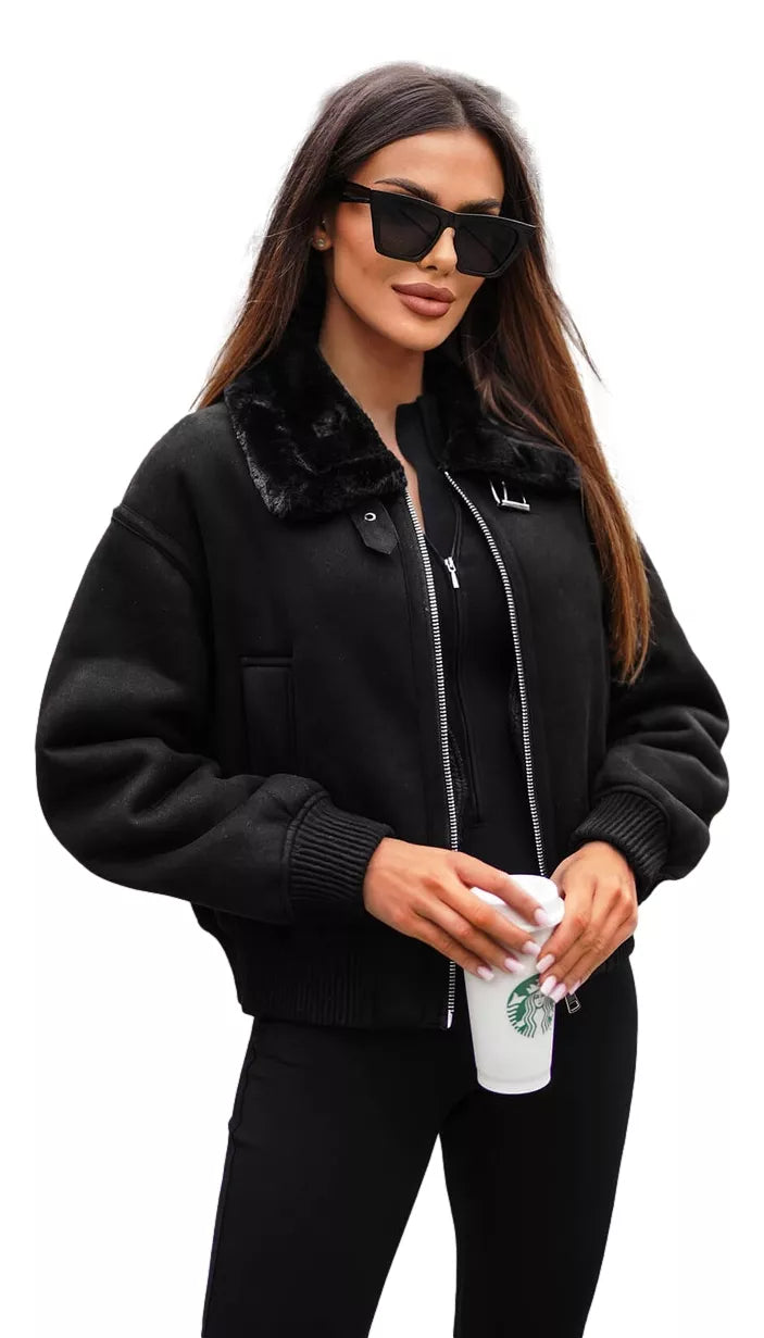 Black jacket with black fur Edit