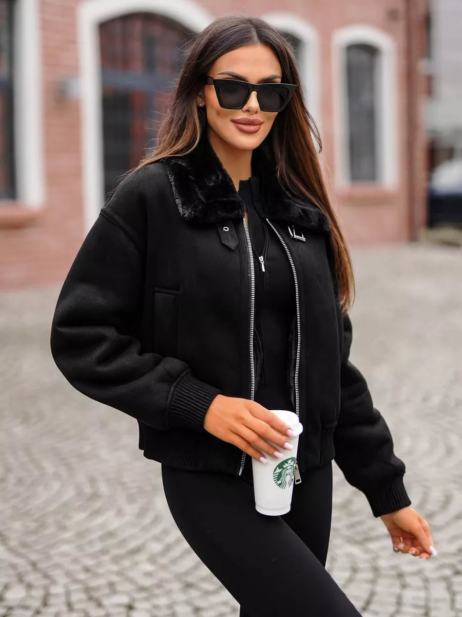 Black jacket with black fur Edit