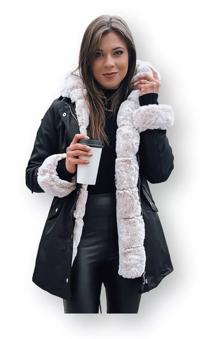 Black women's jacket with light fur Arctic