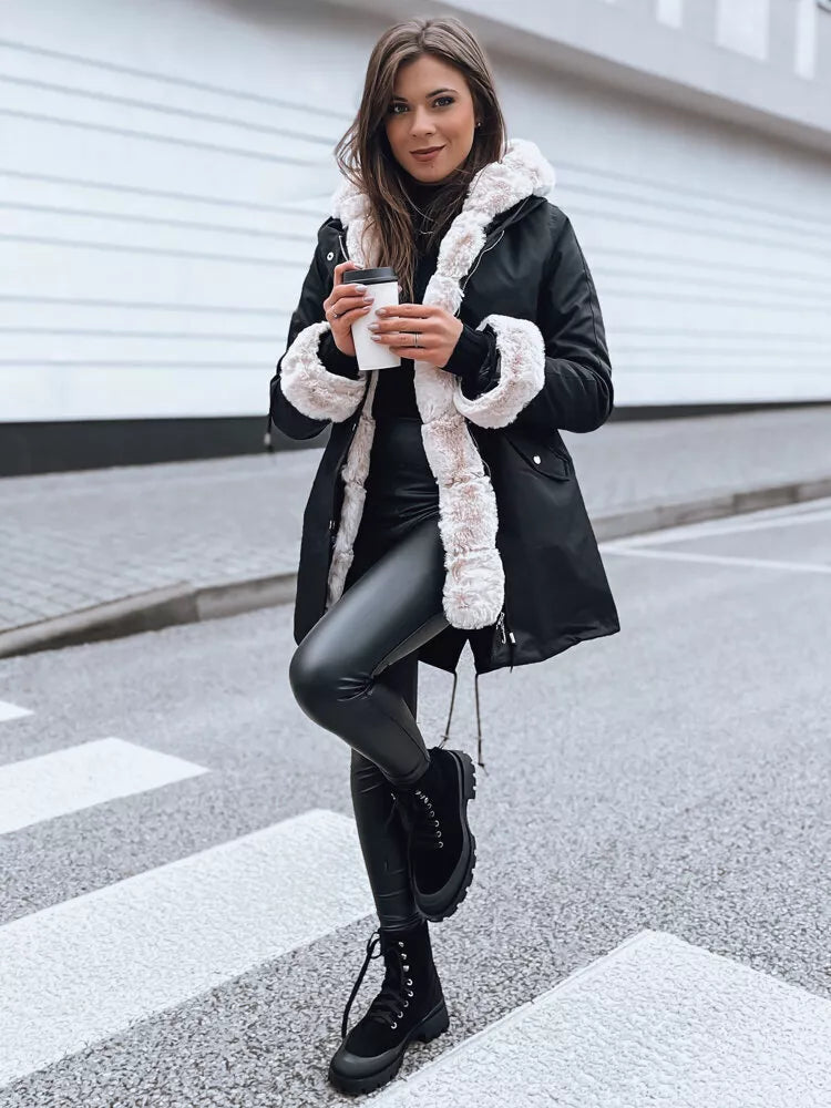 Black women's jacket with light fur Arctic