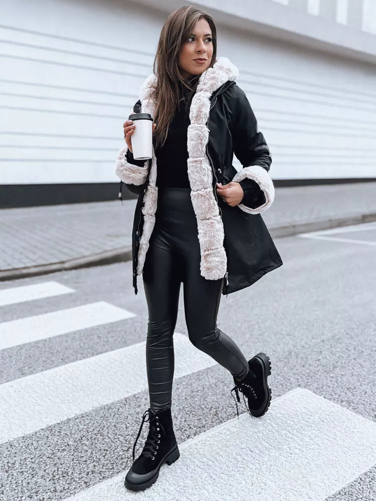 Black women's jacket with light fur Arctic