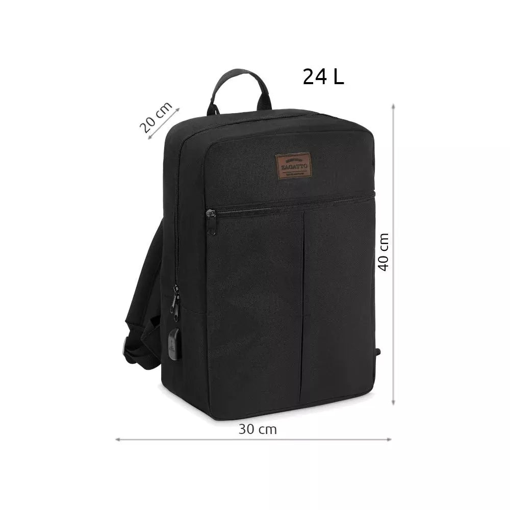 Mora black travel backpack for airplanes