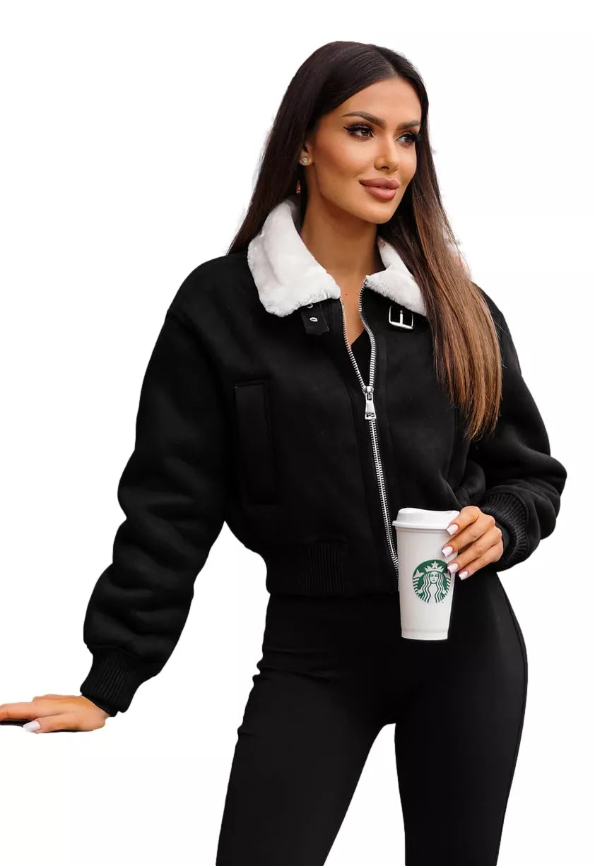 Black jacket with white collar Edit