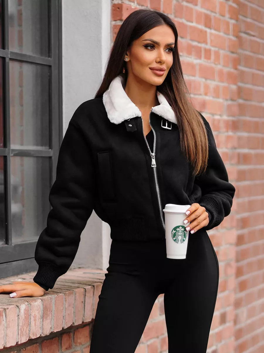 Black jacket with white collar Edit